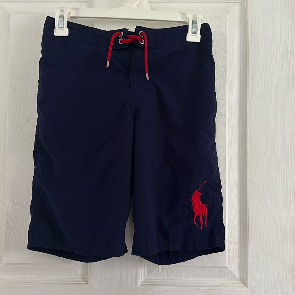 Polo Ralph Lauren Boys swimsuit bathing suit swim trunks navy blue/ red